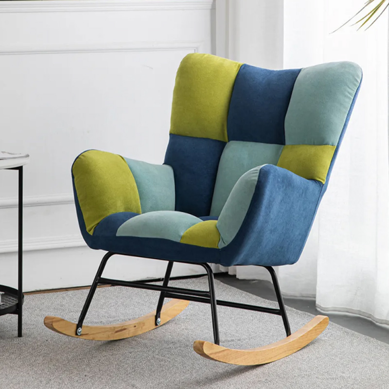 Midnight Black/Olive Green/Lemon Color Ergonomic Stationary Rocking Chair Couch with Rear & Round Arm