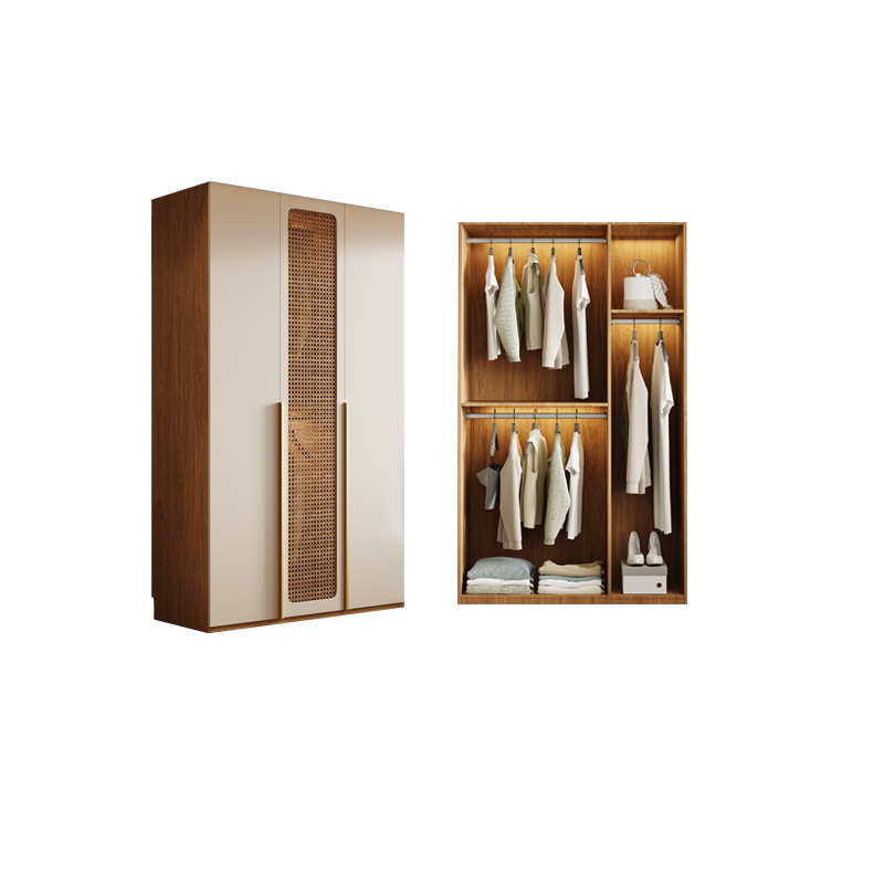 Cocoa Minimalist Manufactured Wood Wardrobe Closet with Soft Close Drawer, Soft Close Door, Interior Shelves, and Clothing Rod