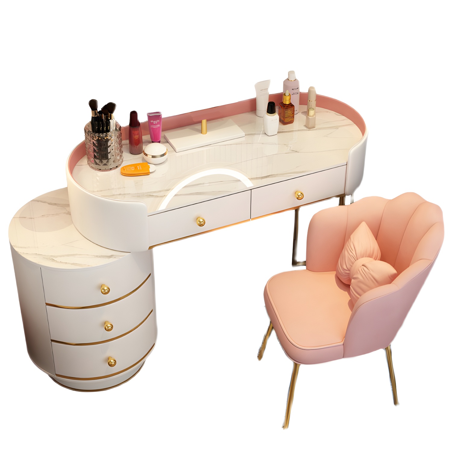 Modern Bedroom Metallic Lighted Mirror With Drawer Makeup Vanity Set - image 17