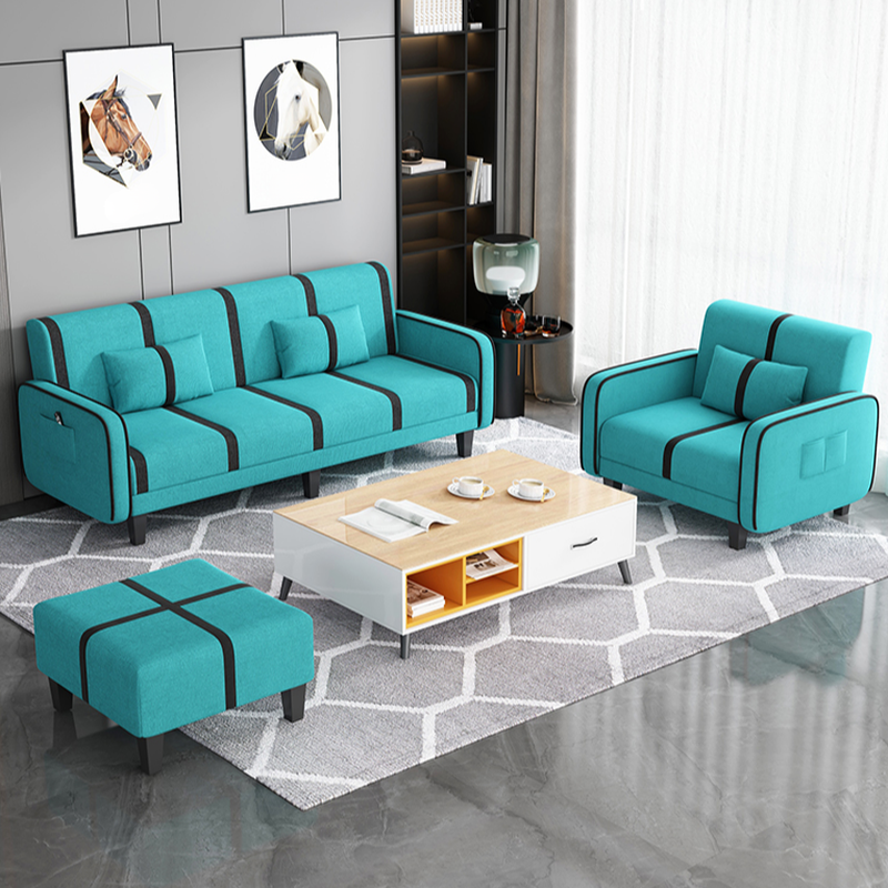 Trendy Solid Color Stain Resistant Standard Sofa/Loveseat in Dark Gray/Cerulean/Light Brown with Arm, Seats 3/2 People, and 2 Pillows - image 14