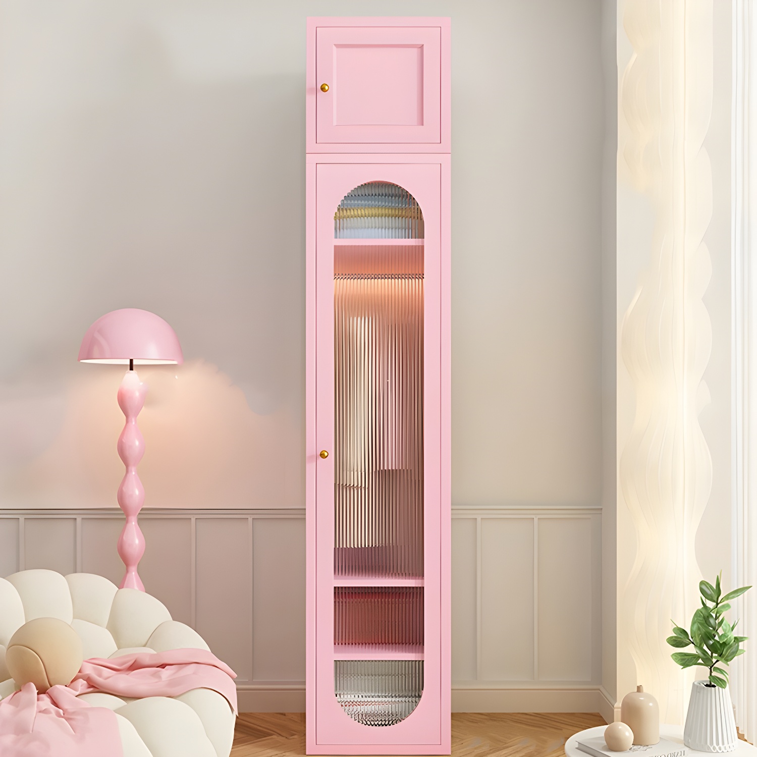 Stylish Wardrobe Armoire with Clothing Rod and Adjustable Shelves