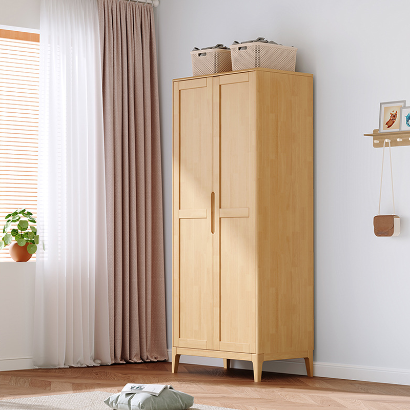 Minimalist Wooden Independent Wardrobe Closet with Compartments, Interior Shelves, Clothing Rod, and Gate