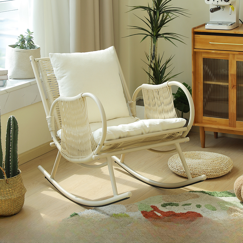 Art Deco Alloy Rocking Chair with Upholstered Track Arm