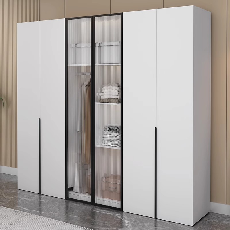 Chalk Modish Laminate Wardrobe Closet with Soft Close Door, Interior Shelves, and Clothing Rod