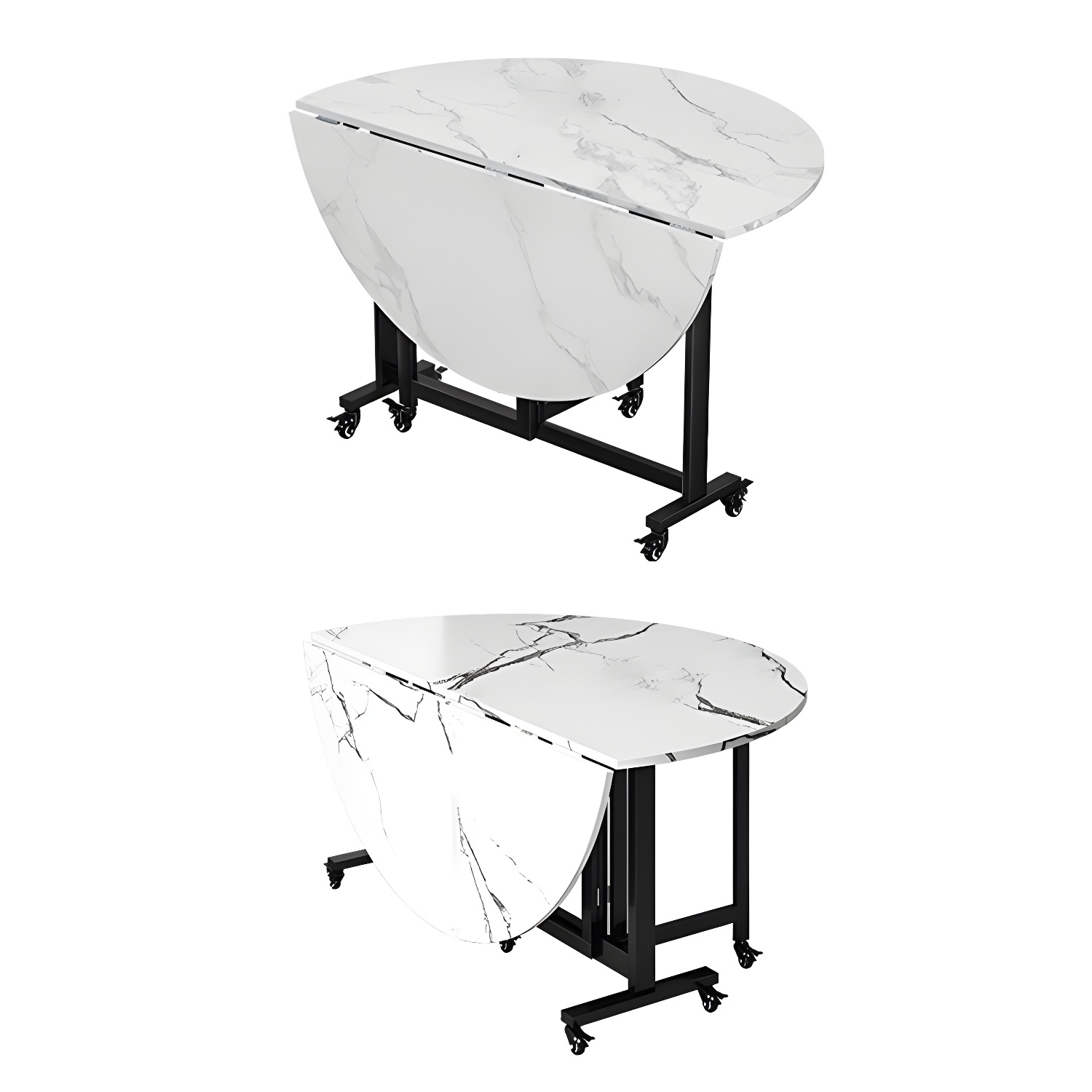 Modern Round Wood Dining Set with Collapsible Table and Leaf Extension - Metal Trestle Base in Black - image 7