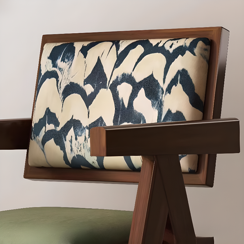 Modish Arm Chair with Ventilated Back, Padded Upholstery, Arms, and Natural Wood Legs - image 7