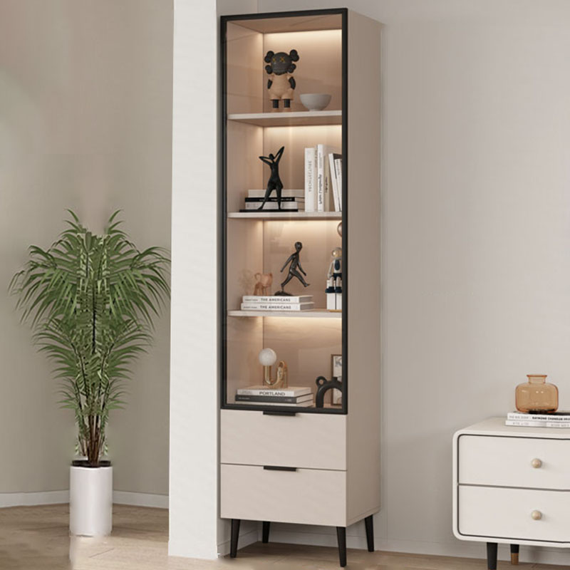 Simple Rectangular Damp-proof Accent Cabinet with Closet, Glazed Door, Chalk/Sand Top, and Soft Close Drawer