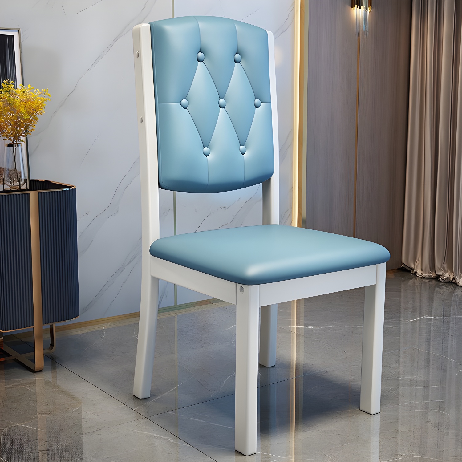 Matte Finish Leather Side Chair with Solid Wood Base for Home - image 11