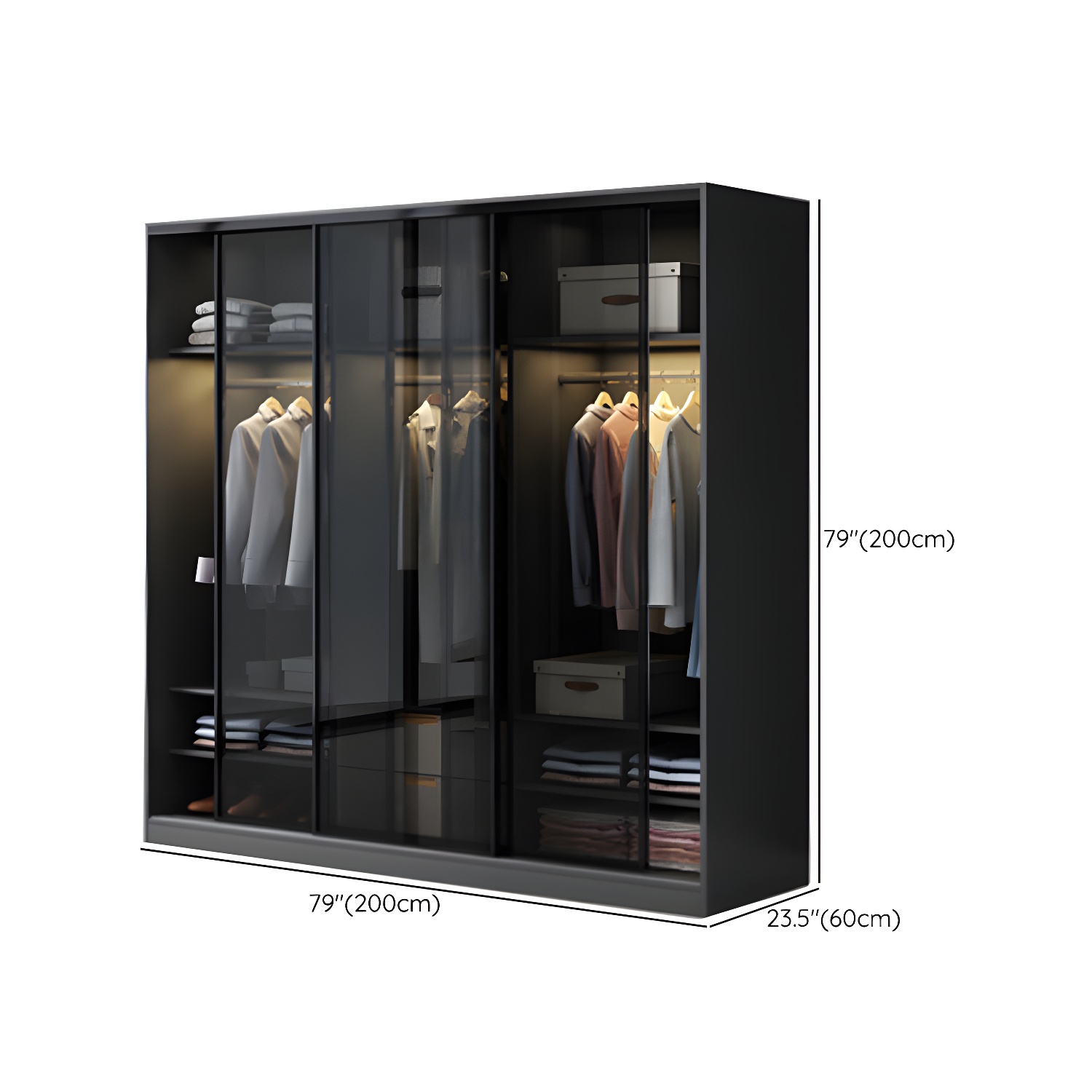 Contemporary Wood and Tempered Glass Wardrobe Freestanding Wardrobe Armoire without Light - image 15
