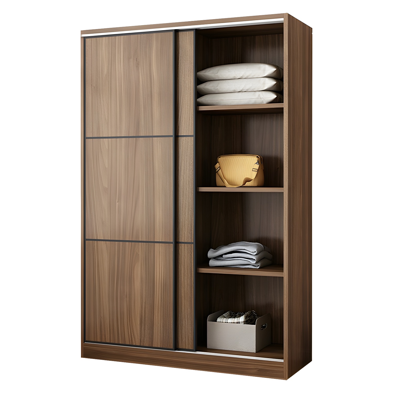 Non-Adjustable Traditional Brown Wood Wardrobe Armoire with Sliding Doors & Soft Close Drawers - image 5