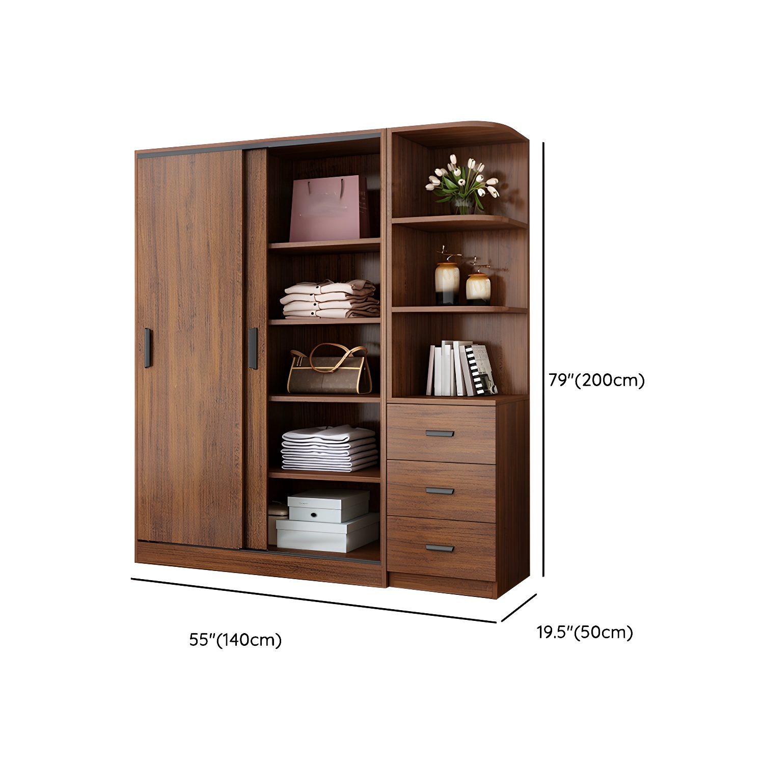 Contemporary Brown Wood Wardrobe Armoire with Clothing Rod & Shelves - image 22