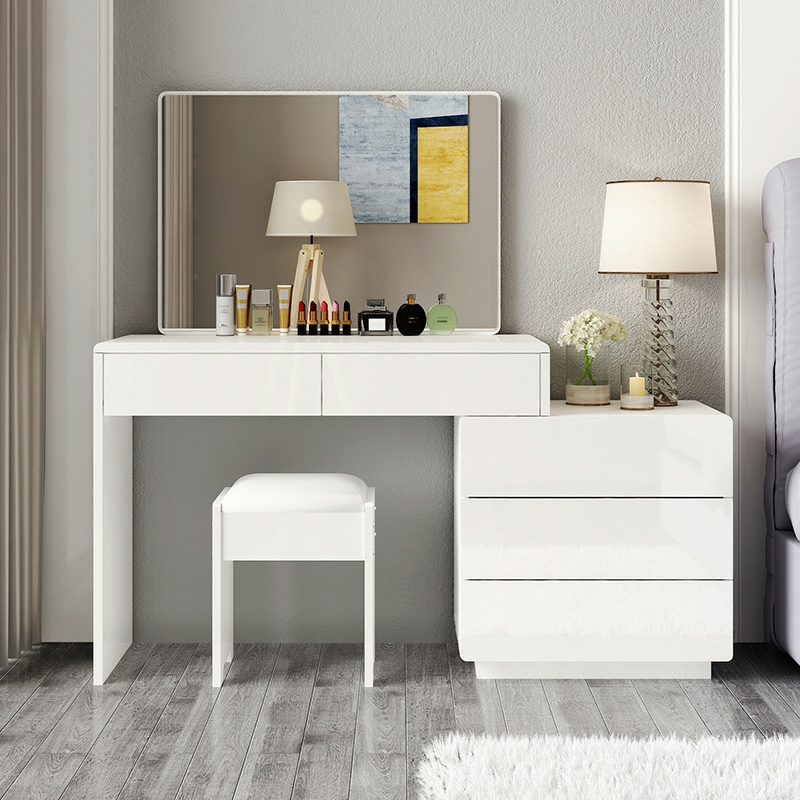 Modern 48'' White Wood Makeup Vanity & Stools with Drawers Self Close or Reserve Installation