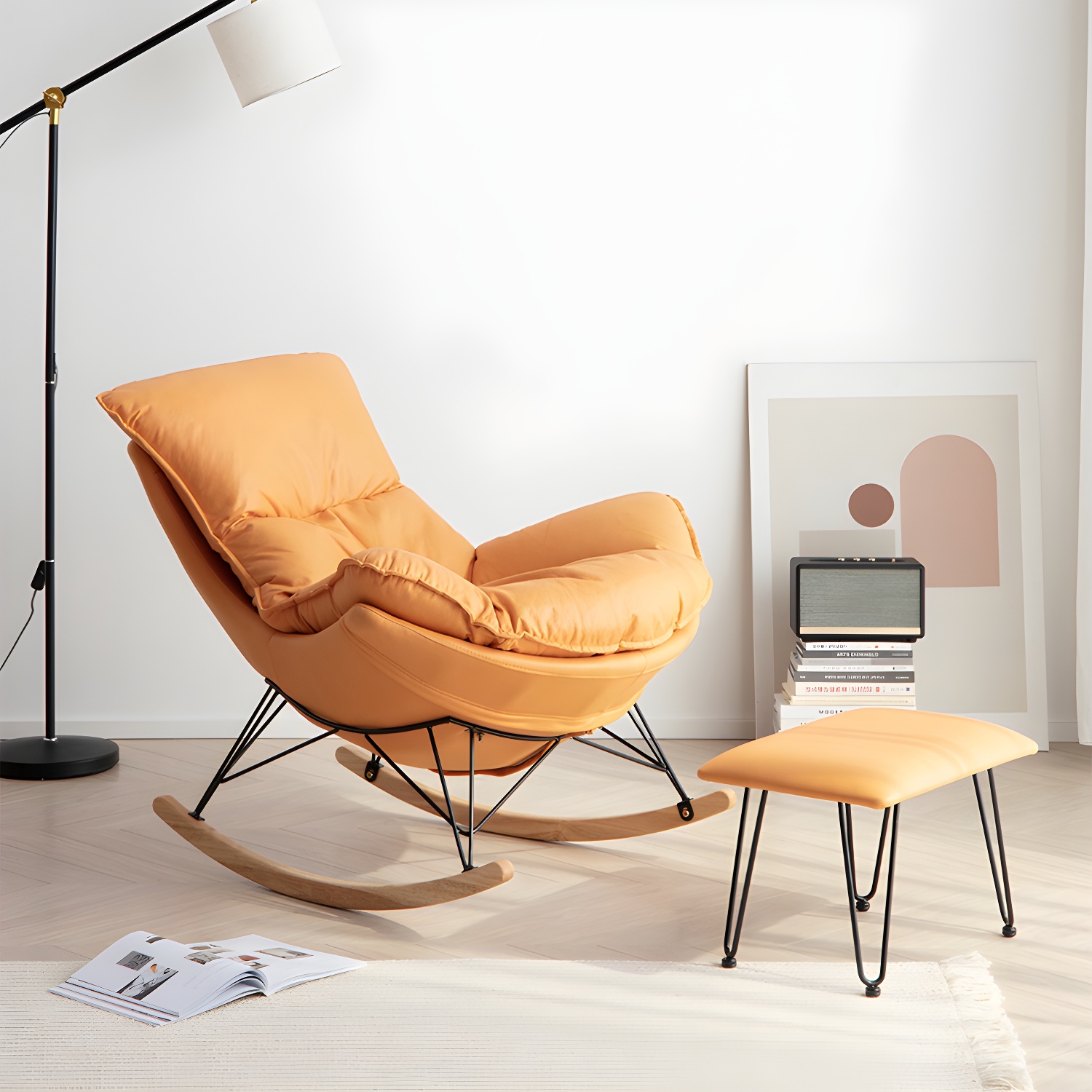 Modern Rocking Chair with Ottomans - Metal Frame, Removable Cushions, and Armless Design - image 9