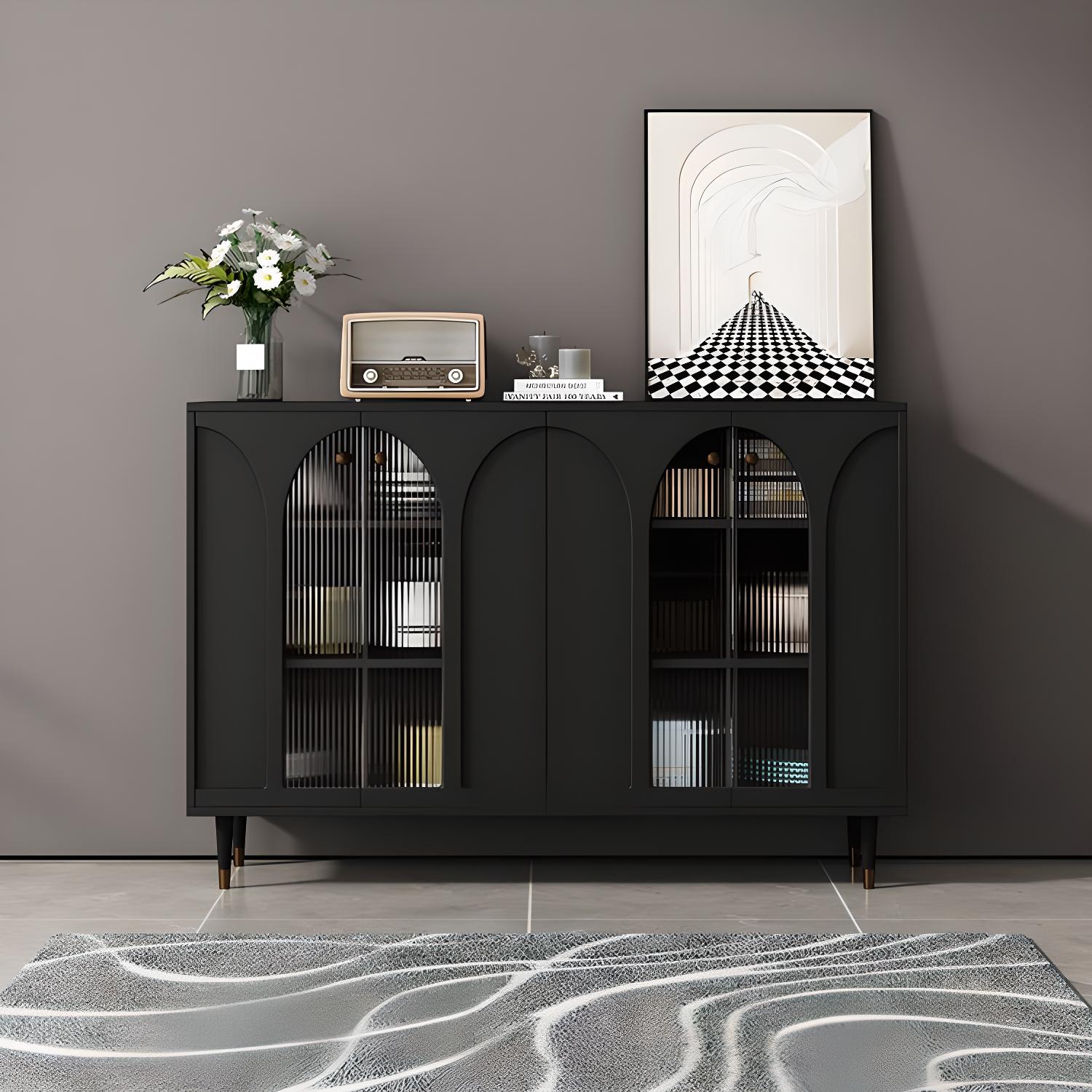 Wooden Modern Glass Door Kitchen Sideboard with Adjustable Shelving - image 9