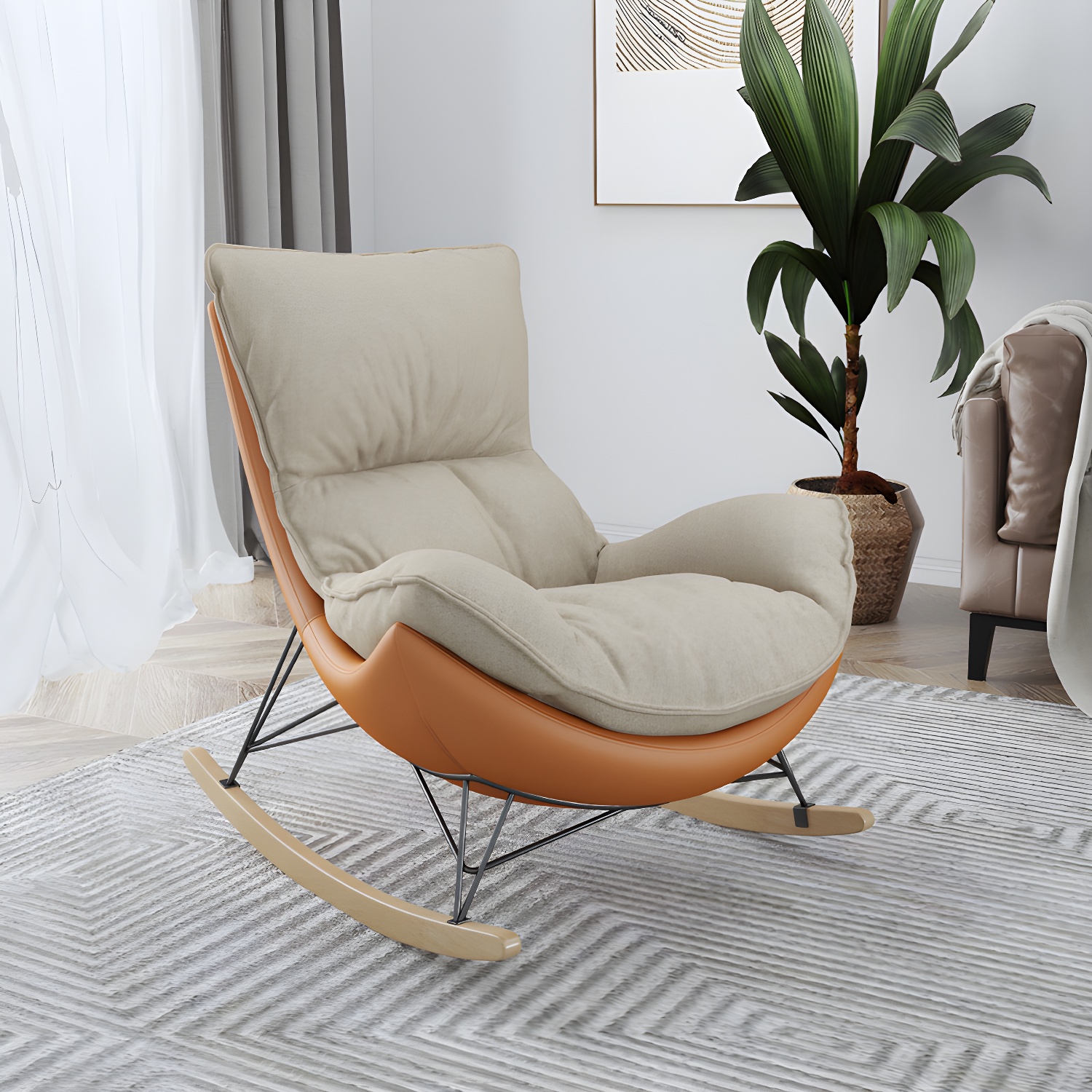 Ergonomic with Ottoman Rocker Chair with Padded Seat Rocking Chair Spindle - image 16