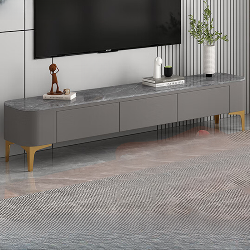 Modish Vitreous TV Stand with 3 Drawers for Sitting Room