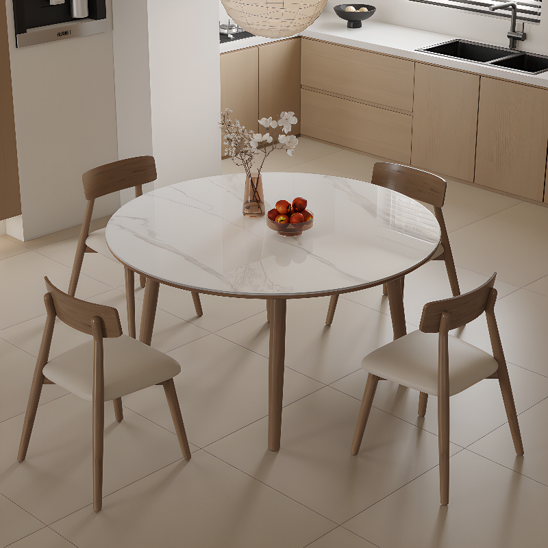 Rounded Slate Stone Dining Table Set with 4 Legs, Padded Chair Back, and White Table Top