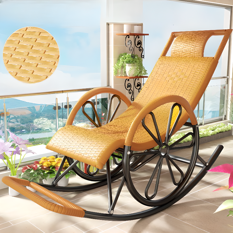 Simple Scratch-tolerant Cane Porch Rocker with Round Arm - image 11