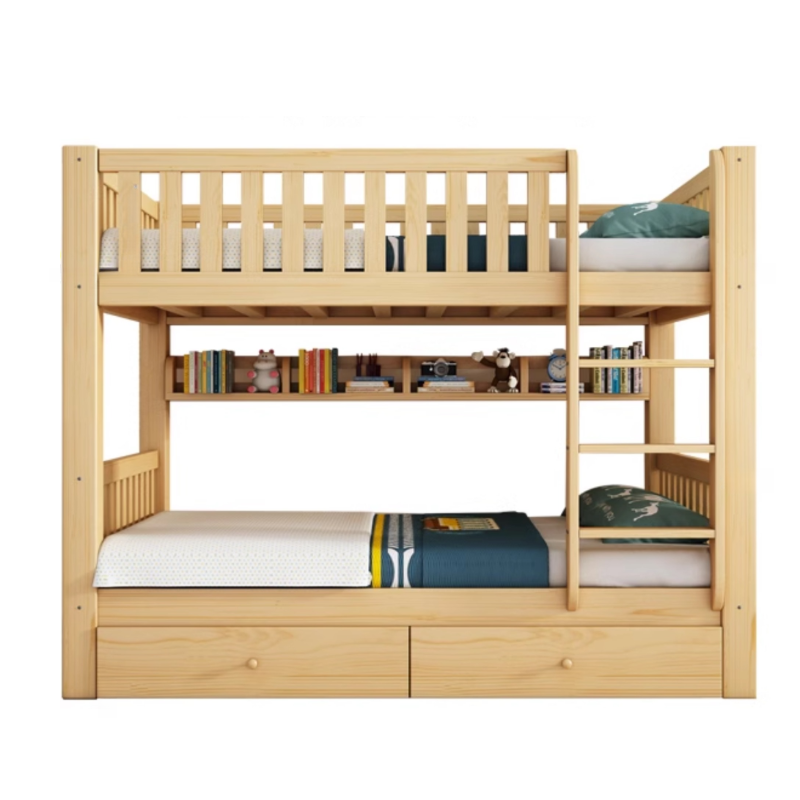 Timber Wood Color Bunk Bed with 2 Storage Boxes, Safety Guardrail & Compartment Bedroom - image 9