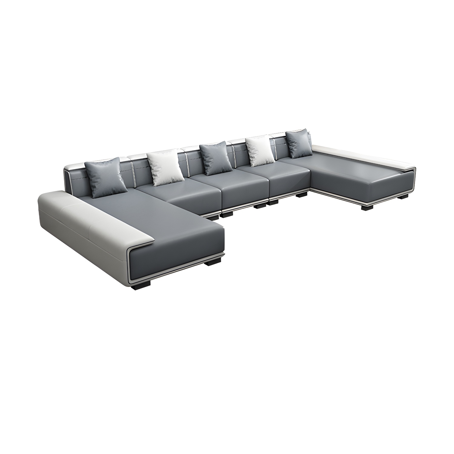 Faux Leather Sofa & Chaise with Pillows Modern U Sofa in Gray - 29.53" H - image 20