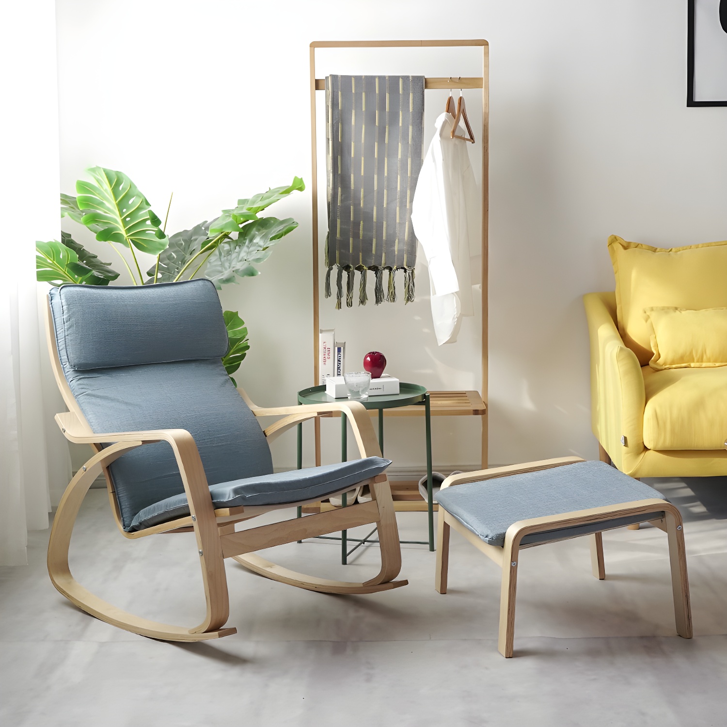Modern Upholstered Rocking Chair Set with Track Arms and Matching Ottoman - image 8