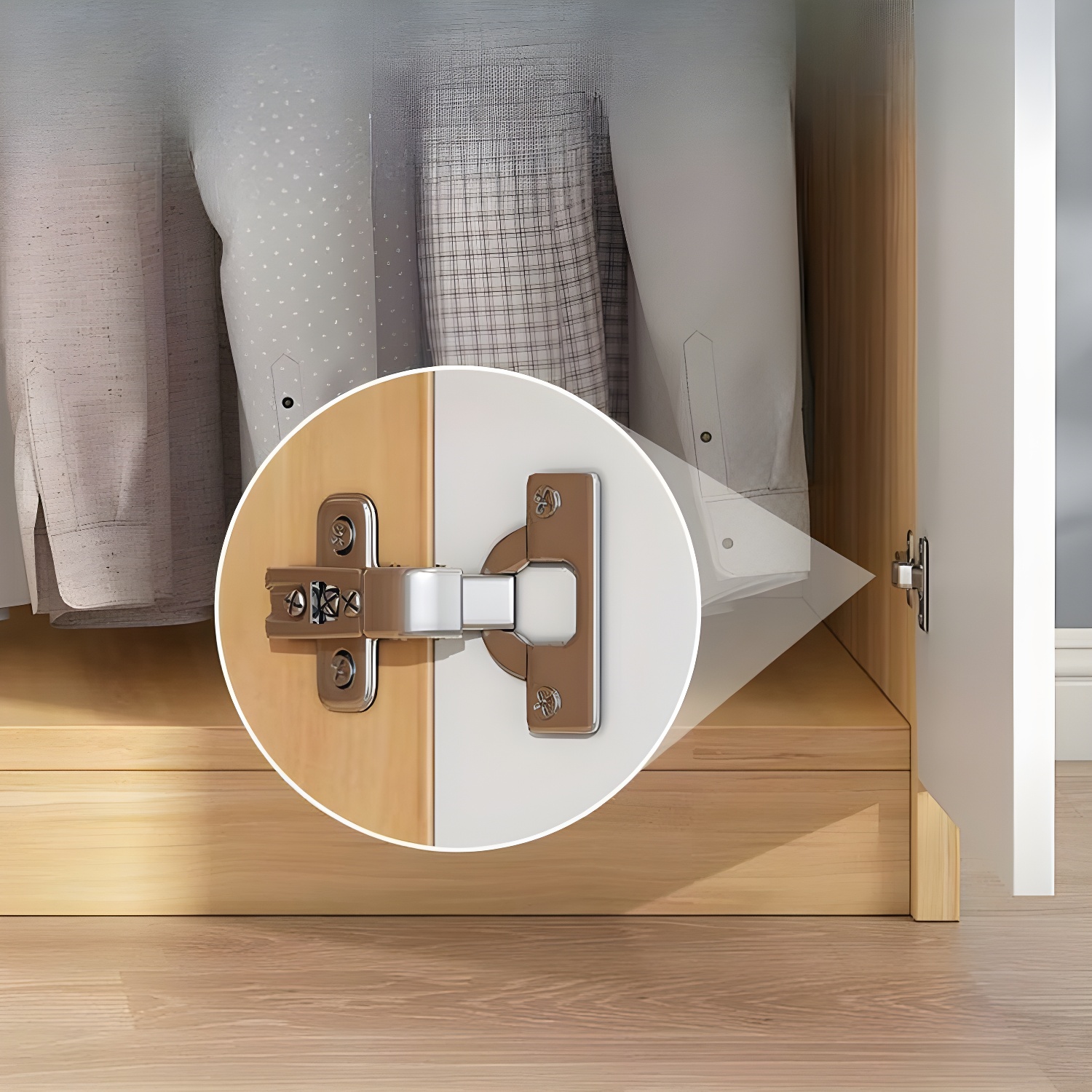 Scandinavian Wood Handle Storage Wardrobe with Metal Clothing Rod and Shelves - image 8