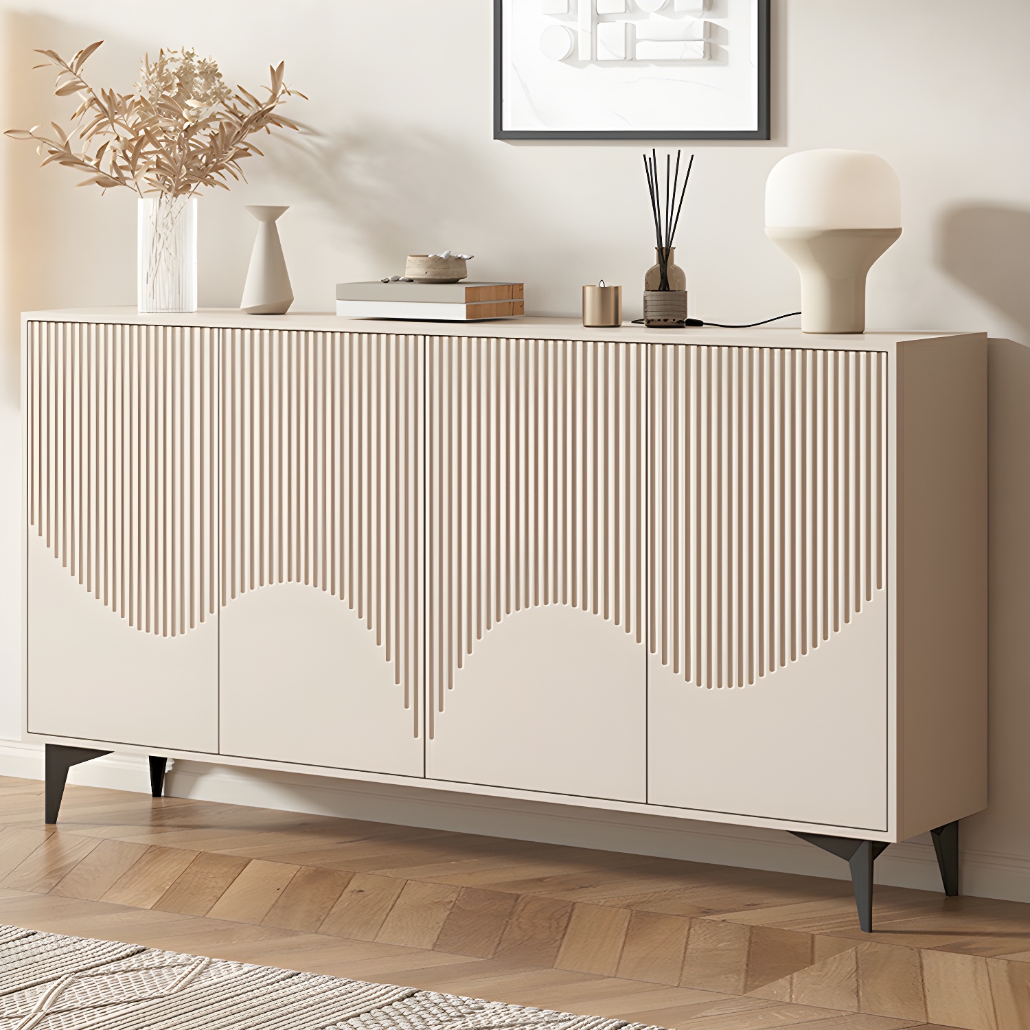 Modern White Wood Sideboard Credenza with Adjustable Shelving and 6 Interior Shelves - image 4
