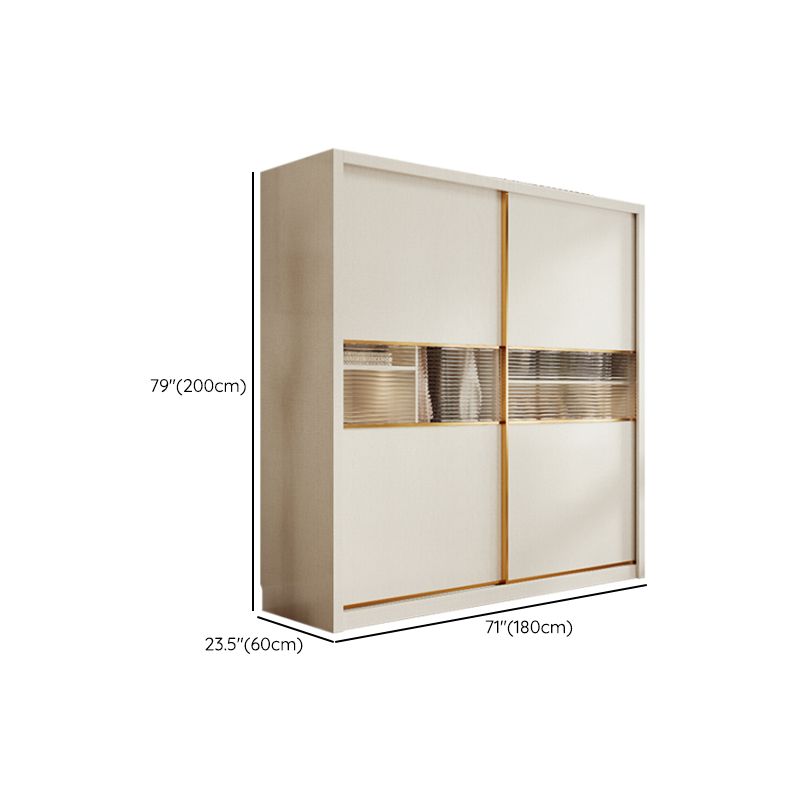 White Minimalist Manufactured Wood Wardrobe Closet with Compartments, Interior Shelves, and Clothing Rod - image 13