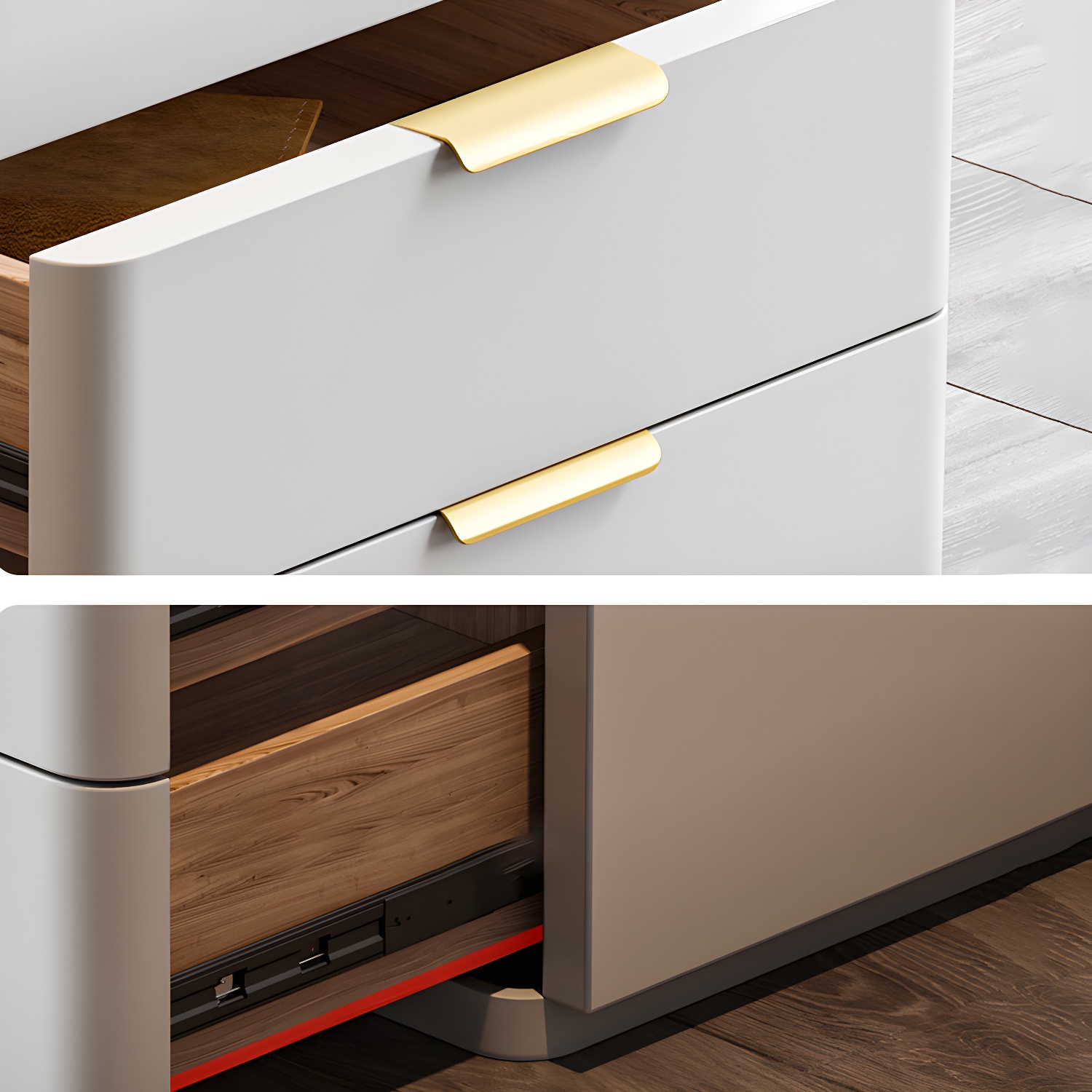 Contemporary Accent Table Nightstand Leather Nightstand with 3 Drawers - image 16