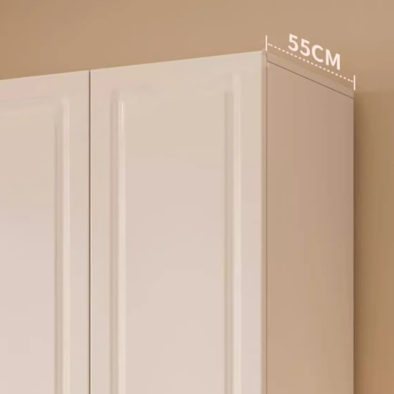 White Minimalist Manufactured Wood Wardrobe Closet with Soft Close Drawer, Soft Close Door, Interior Shelves, and Clothing Rod