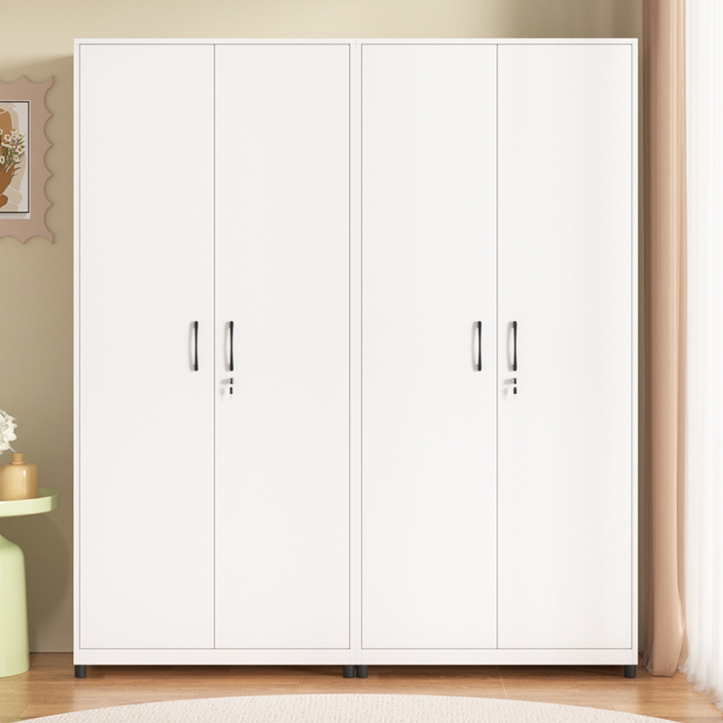 White Modish Steel Independent Armoire Cabinet with Adaptable Shelf, Soft Close Door, and Clothing Rod