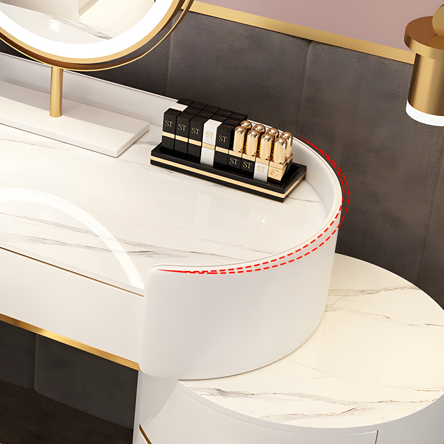 Wooden Makeup Vanity Desk Lighted Mirror Vanity Dressing Table Set with Drawer - image 14