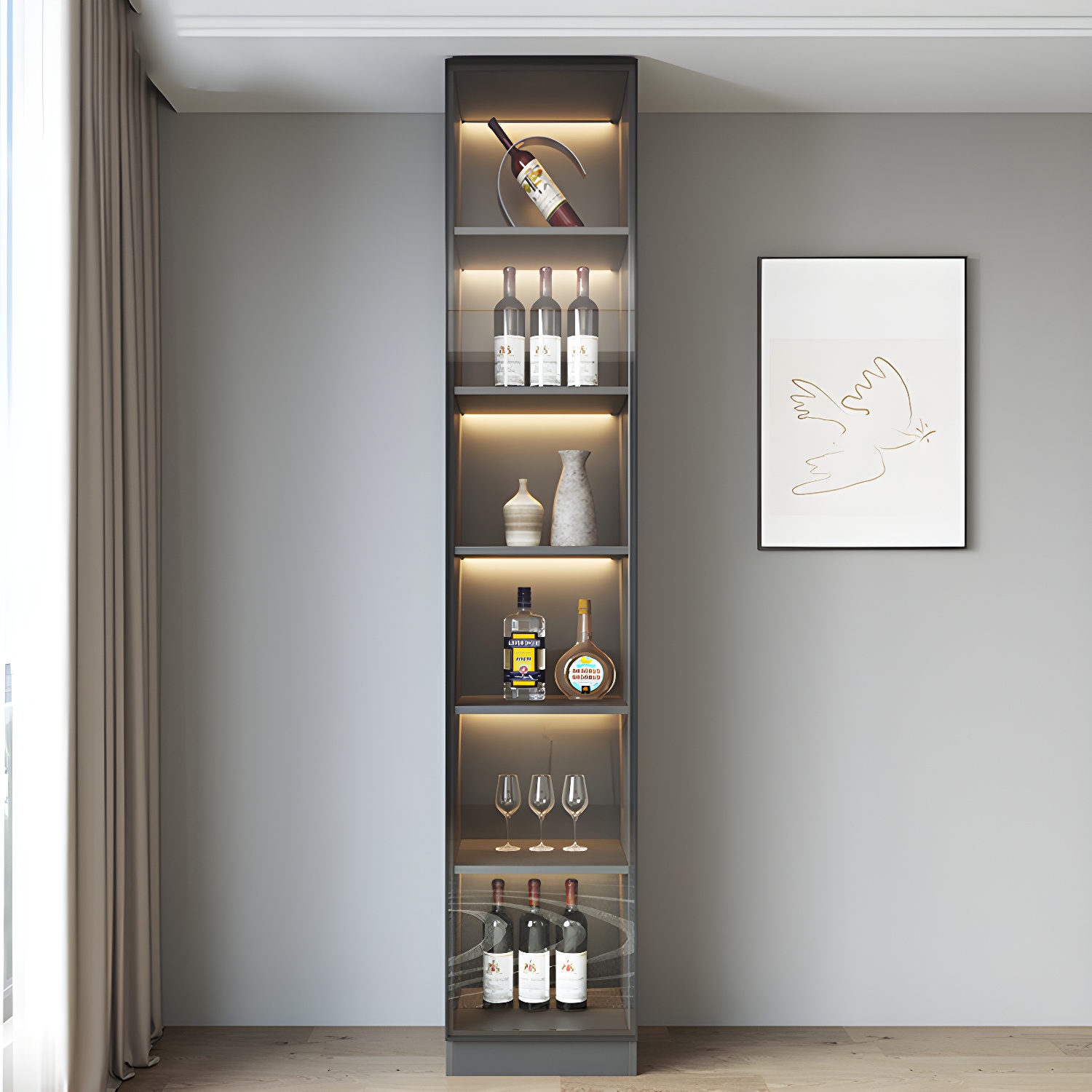 Modern Glass Adjustable Shelving Doors Wood Sideboard Cabinet with Cabinets and Drawers - image 5