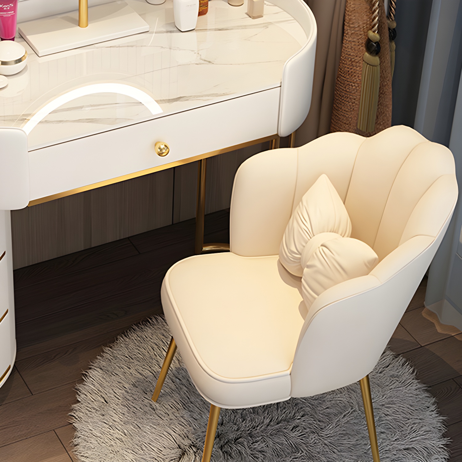 Wooden Makeup Vanity Desk Bedroom Dressing Table Stool Set with Drawer - image 14