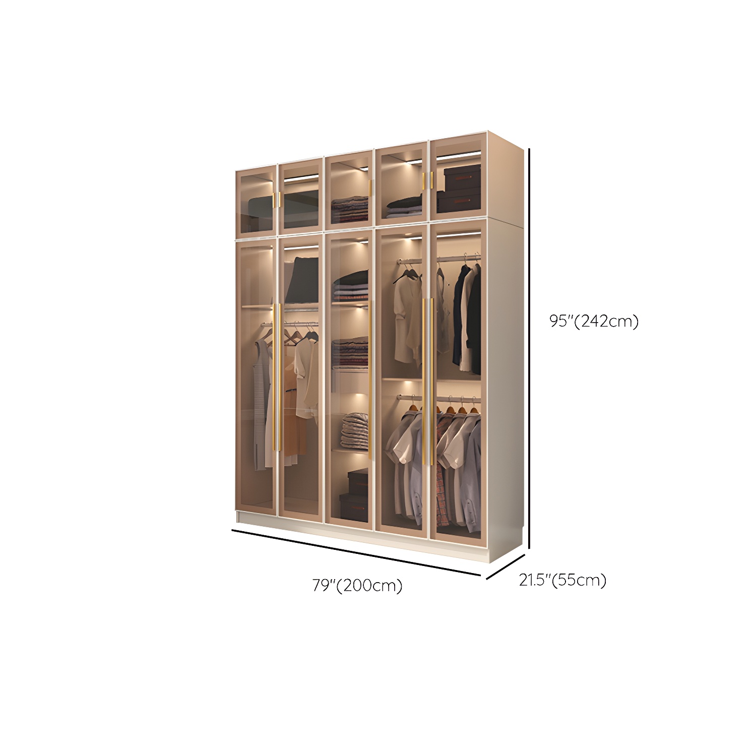 Glass and Wood Wardrobe Cabinet with Shelves Modern Wardrobe Closet - image 19