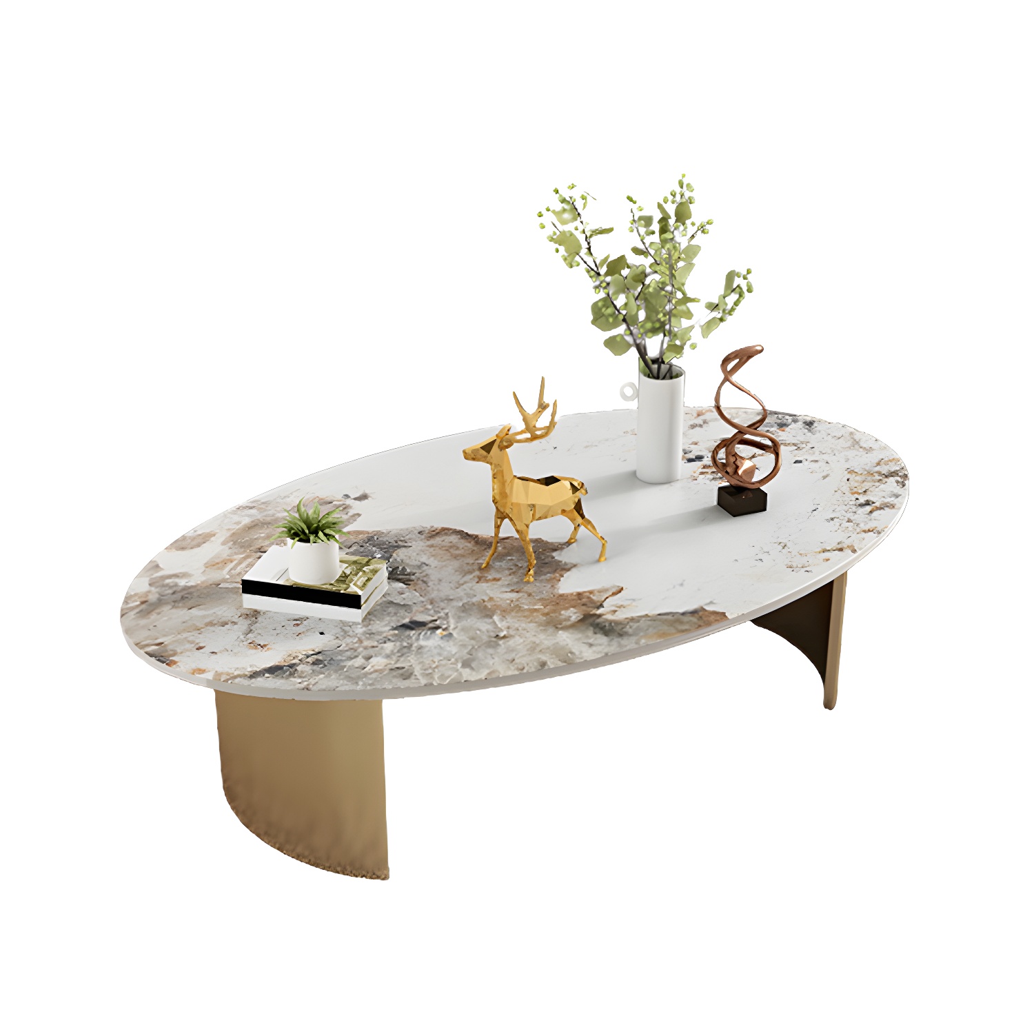 Glam Slate Coffee Cocktail Table Oval Cocktail Table for Living Room - image 6