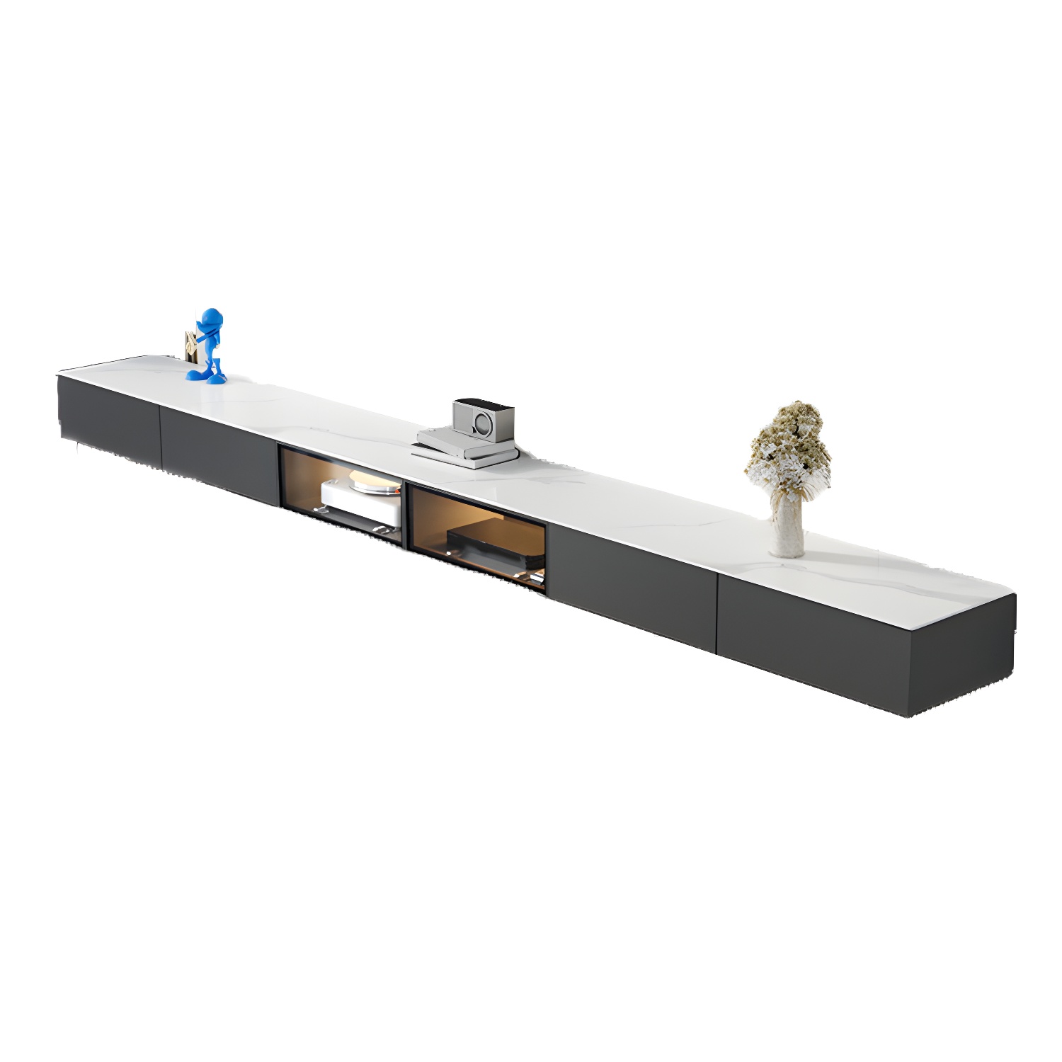 Modern Wall-mounted TV Media Stand Slate Top Wood Frame with Storage - image 5
