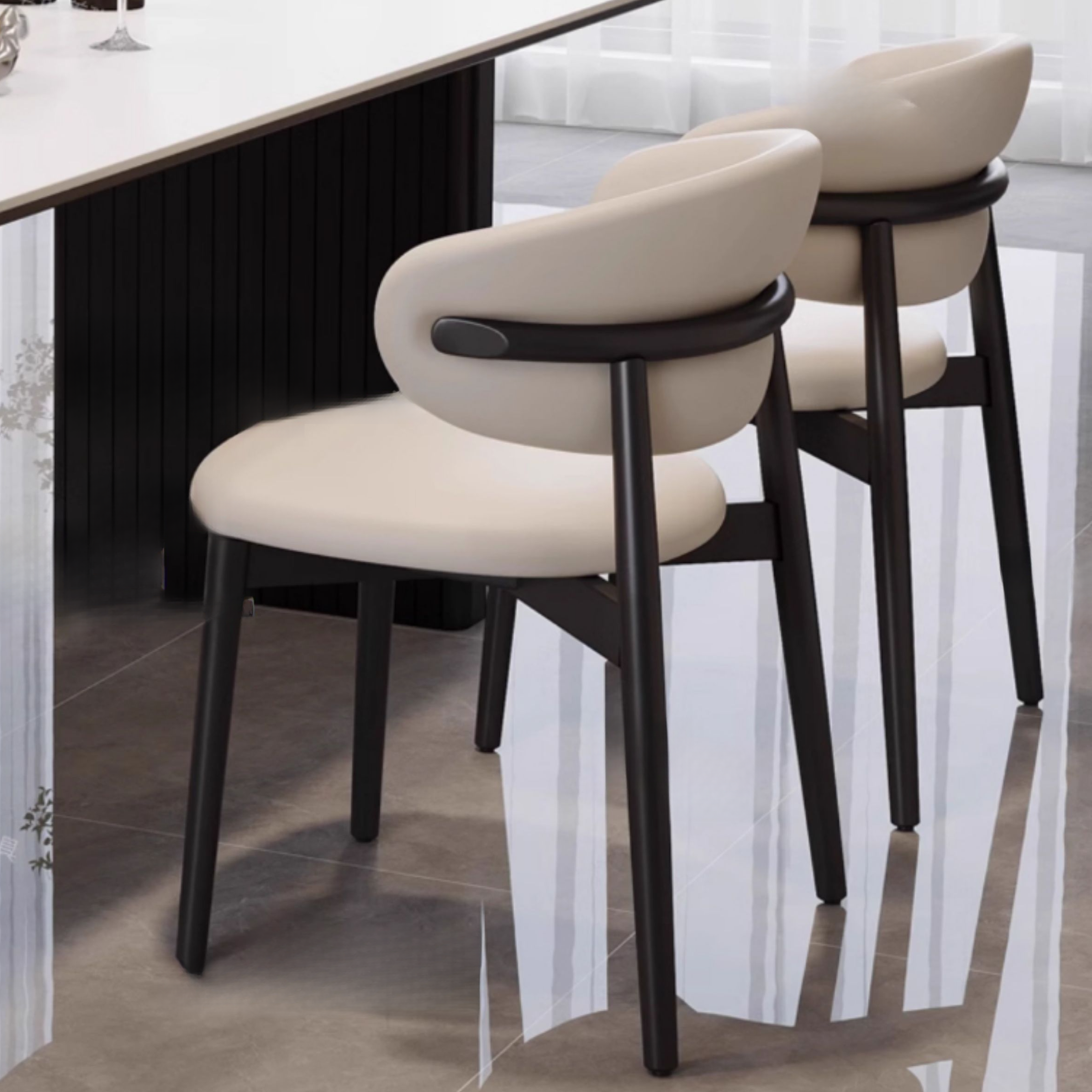 Dining Table Set with Rectangular Slate Stone Top and Two-sided Pedestal, Padded Chair with Back, 5-piece in White - image 10