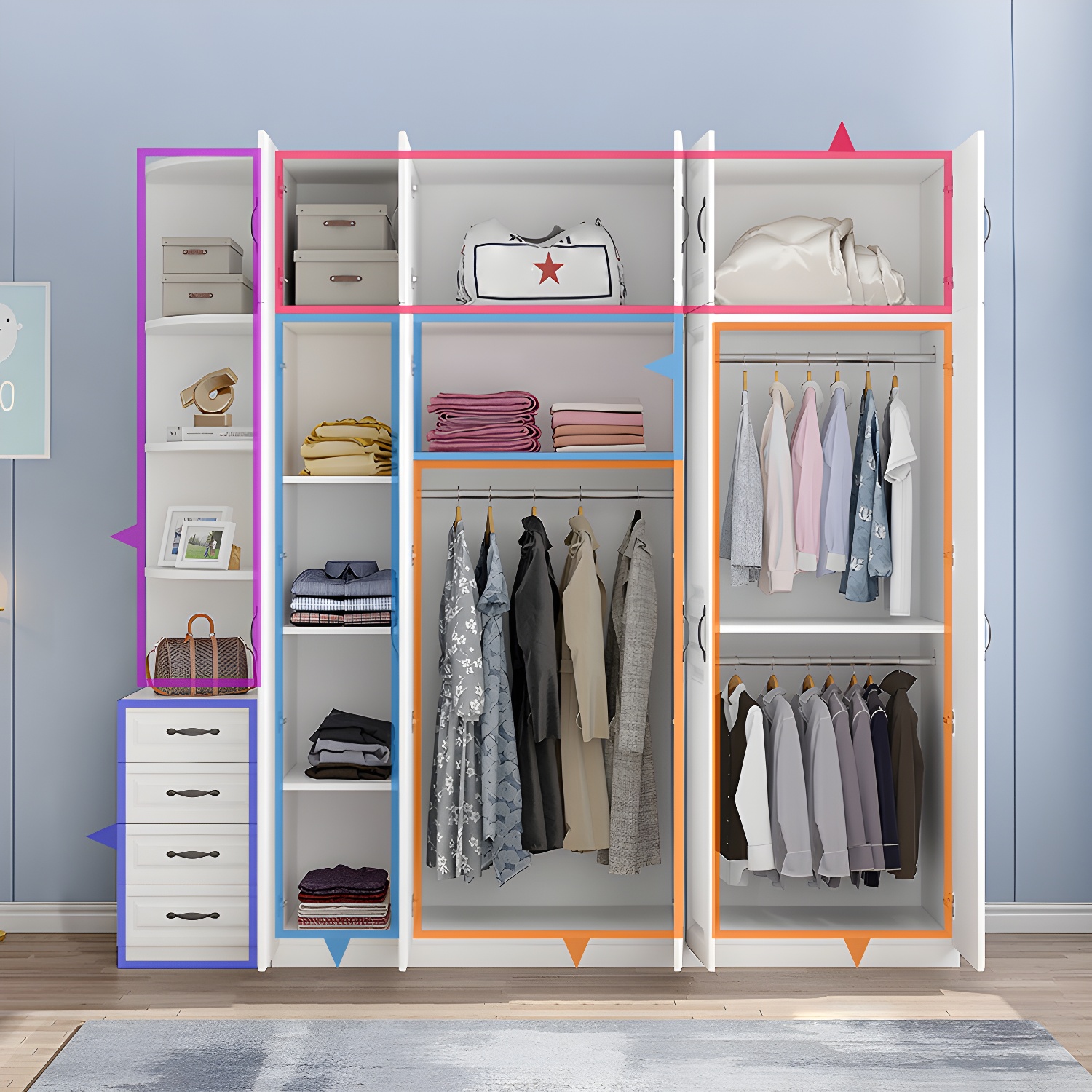 White Colour Wardrobe French Country Wooden Wardrobe Closet for Bedroom - image 10