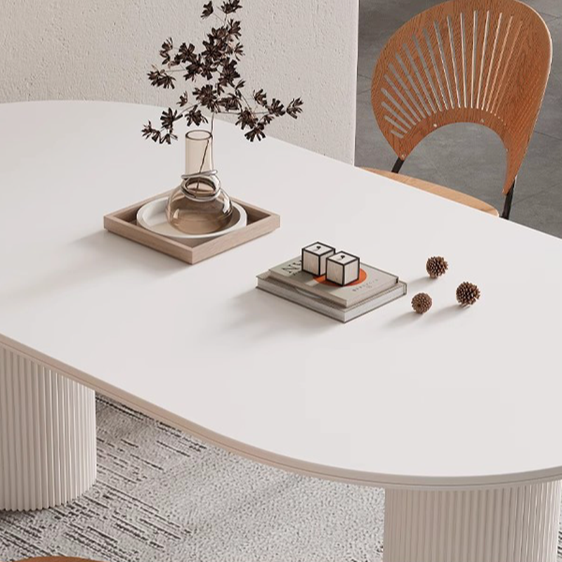 Modern Simple Style Stone Dining Table Set with Twin Support Base and Fixed Table in Chalk - image 5