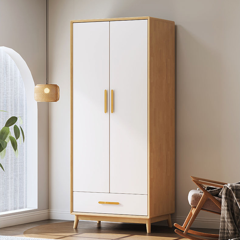 Scandinavian Natural Wood Wardrobe with Clothing Rod and Shelves for Bedroom - image 15