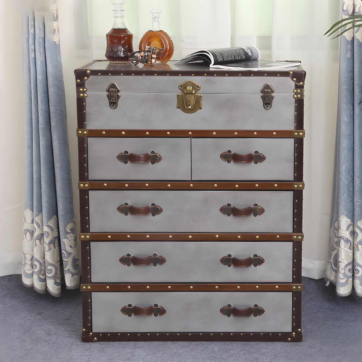 Rustic Leather Chest Vertical Chest with Drawers for Bedroom - image 22