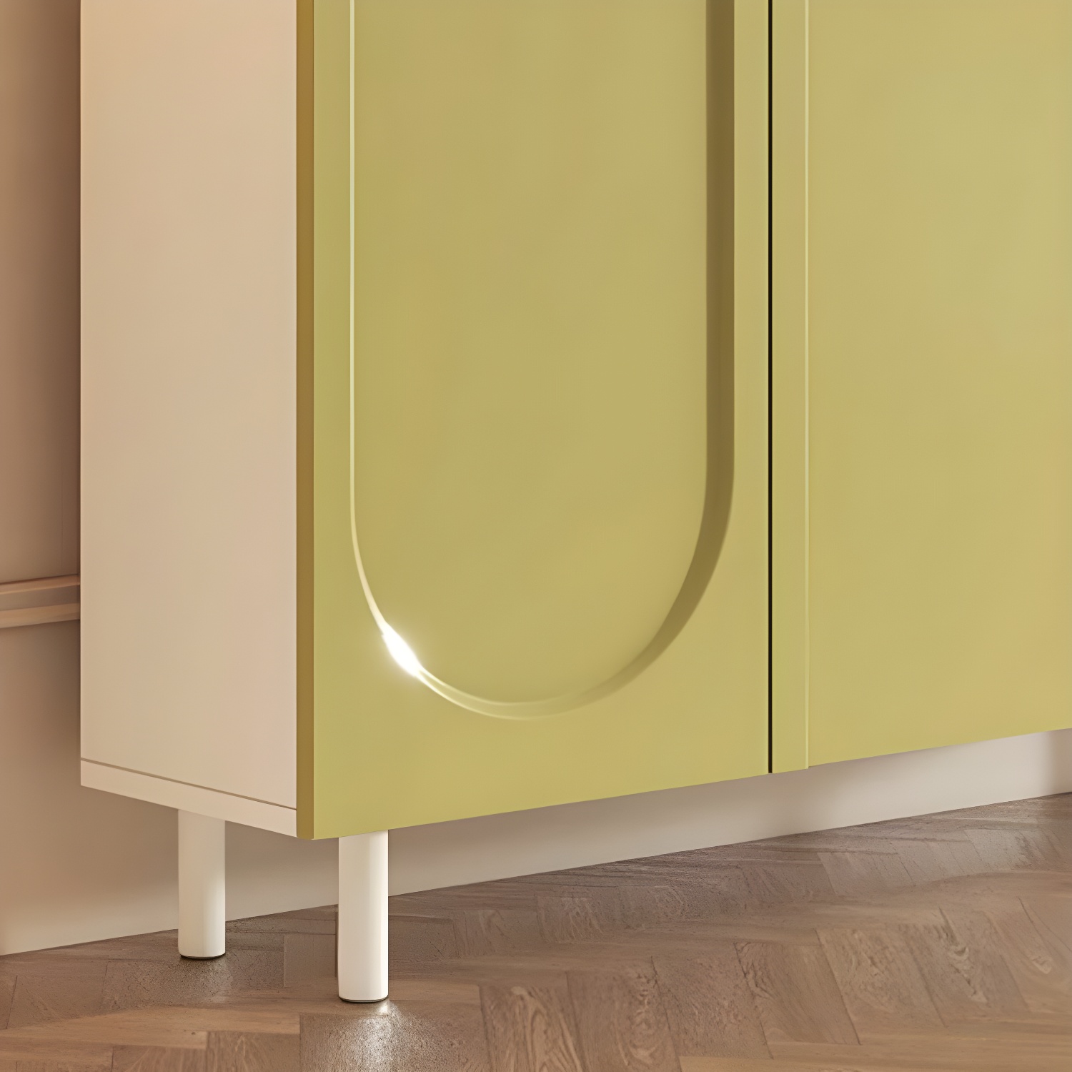 Scandinavian Wood Sideboard Cabinet with Stone Countertop, Adjustable Shelves - image 7
