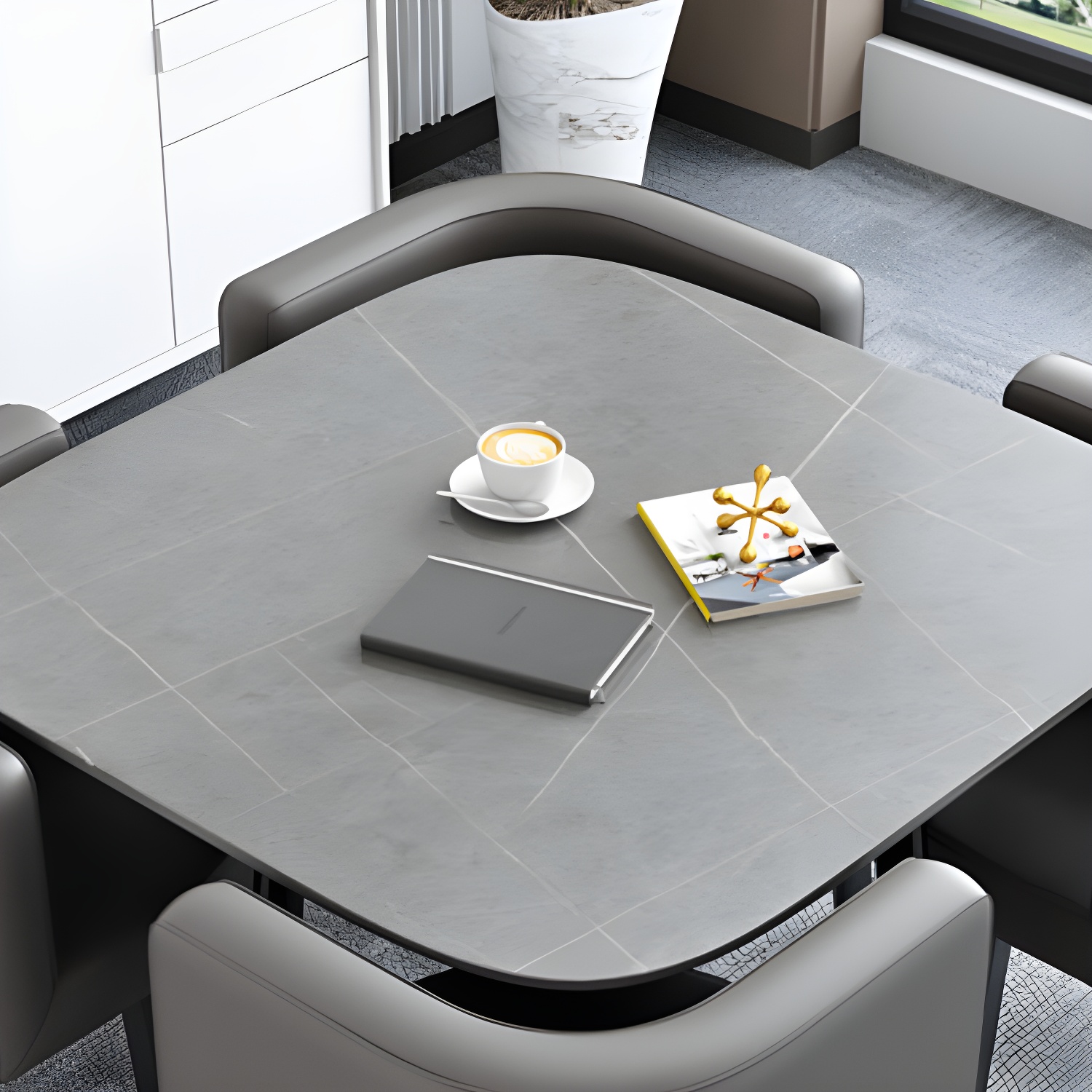 5 Piece Square Shape Sintered Stone Top Dining Room Table Set - image 6