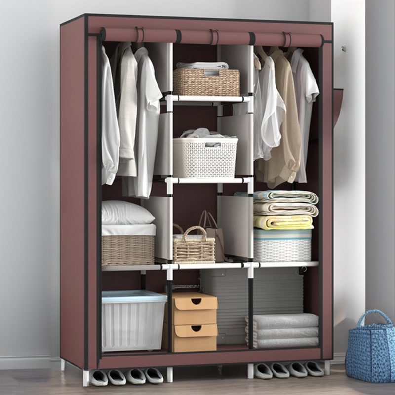 Modish Synthetic Unfixed Wardrobe Closet with Interior Shelves and Clothing Rod
