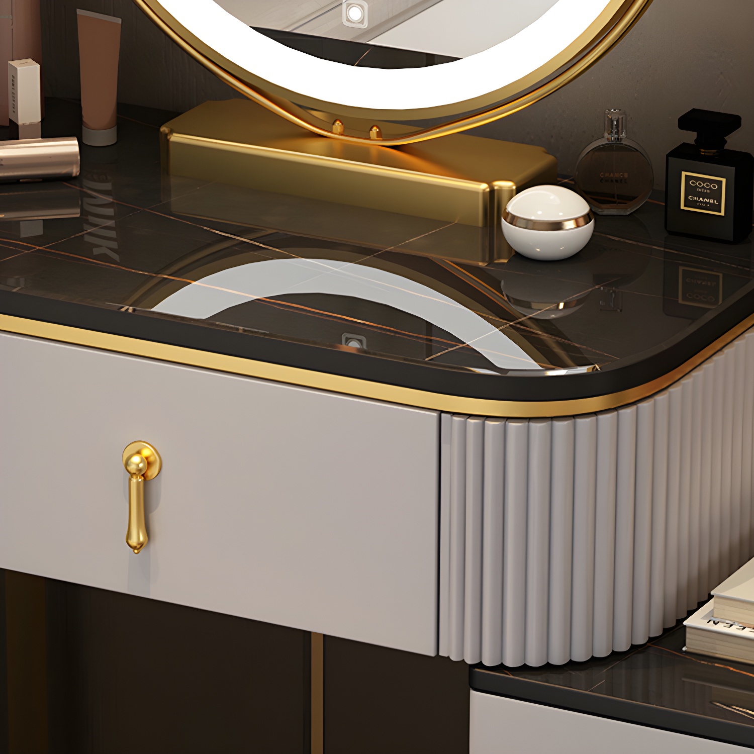 Lighted Mirror Makeup Vanity Desk with 4 Drawers Glam Makeup Vanity Set - image 10