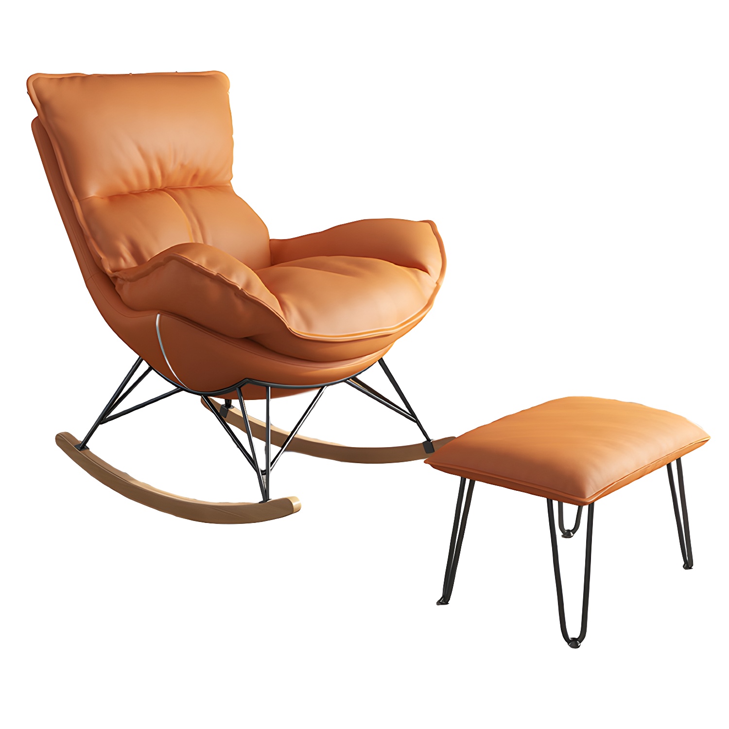 Modern Upholstered Rocking Chair and Ottoman Set - Natural Wood Legs, Stylish Design for Home Decor - image 13
