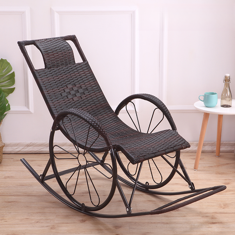 Ergonomic Wicker Front Porch Rocking Chairs with Rear Back, Stationary