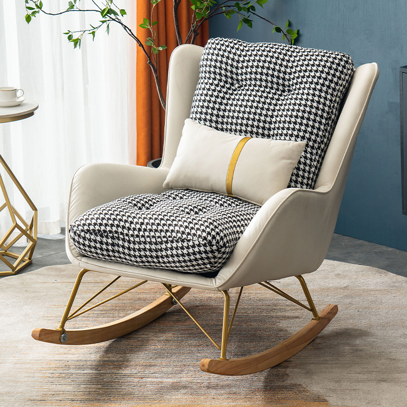 Ergonomic Stationary Round Arm Living Spaces Rocking Chair with Rear, Winged-back Chair