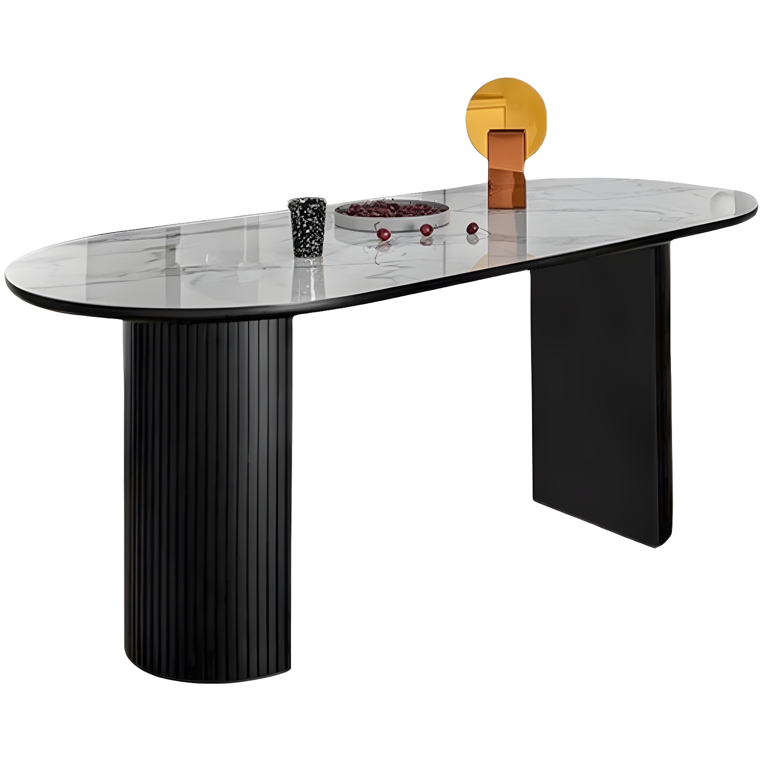 Modern Oval Dining Table Matte Finish Double Pedestal Table for Home